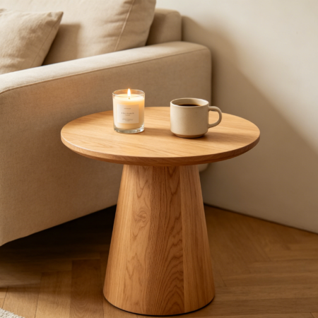 Round Oak Accent Side Table